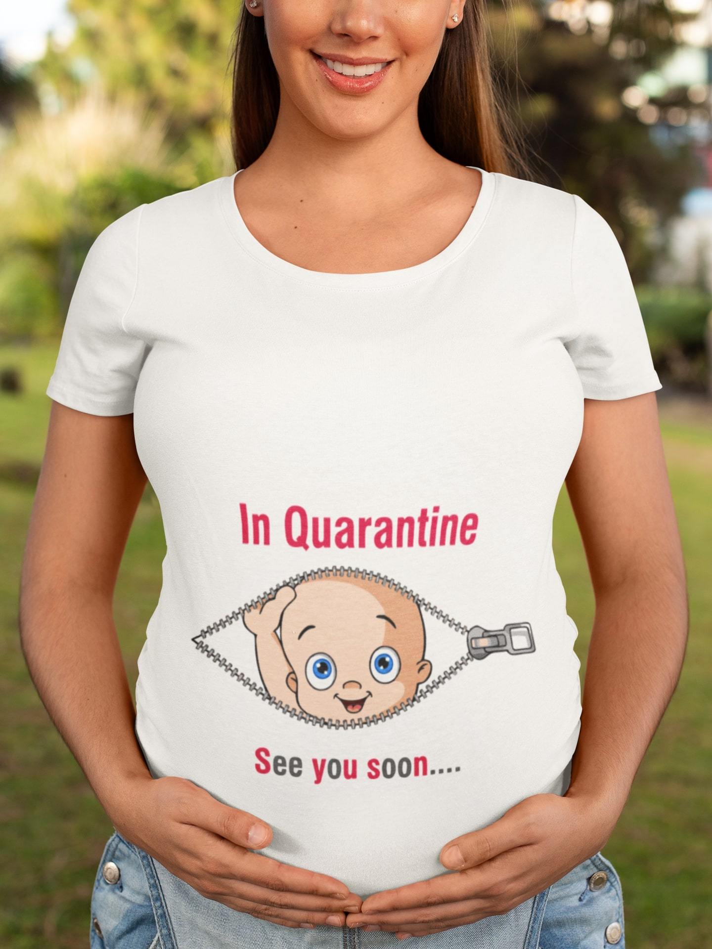 thelegalgang,Funny Baby in Quarantine Graphic Maternity T shirt,WOMEN.